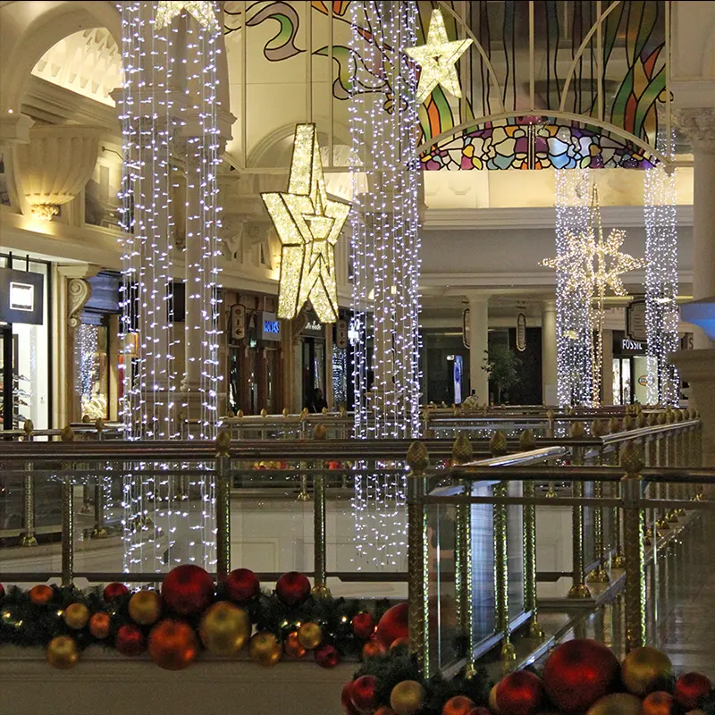 Commercial Christmas Decorations for Malls LED Light Curtain Strands Warm White Cool White Connectable Hanging Lights
