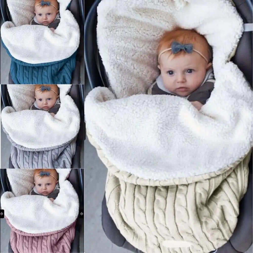 New Products Knitted Baby Stroller Sleeping Bag Baby Winter Sleeping Bag With Fleece inner.