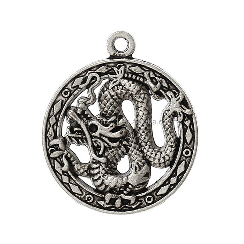 Wholesale Oriental Charms Antique Silver Dragon Medallions