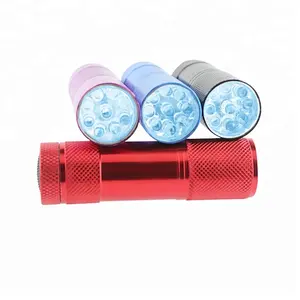 Рекламный подарок, маленький алюминиевый многоцветный СВЕТОДИОДНЫЙ УФ фонарик с 9 светодиодами