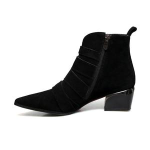 WETKISS <strong>Fancy</strong> Solid Black Ankle <strong>Boots</strong> Pointy Toe Med Chunky Heel Zip Winter Motorcycle <strong>Boots</strong> Women Buckle Strap Punk <strong>Boots</strong> Suede