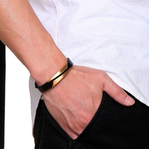 Bracciale POYA in Pelle Ultrafine con Design Curvo in Acciaio Inossidabile, Stile Europeo e Americano alla Moda per <span class=keywords><strong>Uomo</strong></span> - Product Image 2