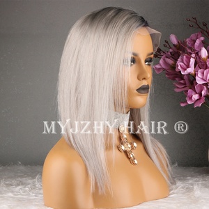 Lungo Ombre Grigio Argento Diritta Brasiliana Dei Capelli Umani Parrucche Piene Del Merletto Con La Linea Sottile Naturale - Product Image 3
