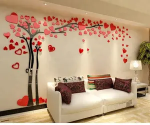 사용자 정의 녹색 사랑 심장 나무 모양의 홈 장식 아크릴 벽 스티커