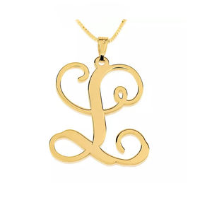 Custom Pendant Gold Silver <strong>Large</strong> <strong>Initial</strong> Big Alphabet Letter <strong>Necklace</strong> - Product Image 2