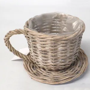 Cheap handmade wicker teacup planter garden planter holder