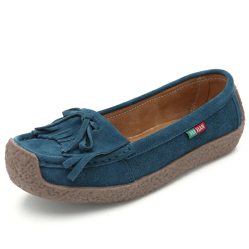 High quality flats cow suede moccasin casual woman shoe tassel loafers ladies moccasin shoes