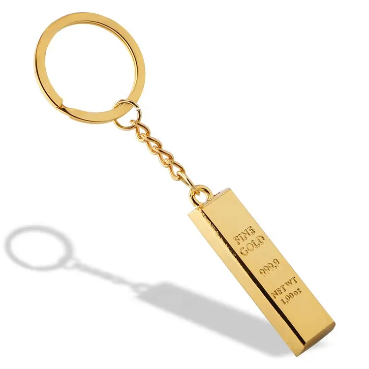 Mode Metalen Gouden Staaf Sleutelhanger Souvenir Edelmetaal Sleutelhanger Aangepaste Logo Gepersonaliseerde Sleutelhanger