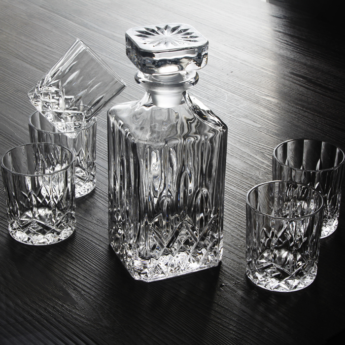 750ml glass whisky bottle Square whisky decanter set