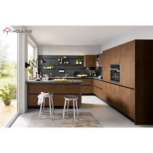 Lemari Dapur Gaya Modern Warna Melamin Kayu Mahoni dengan Harga Terjangkau Harga Kustom dari Pabrik Kabinet