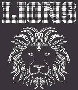 Bling Clear Crystal Hotfix Strass Benutzer definierte Lion Football Design Aufkleber Eisen auf T-Shirts