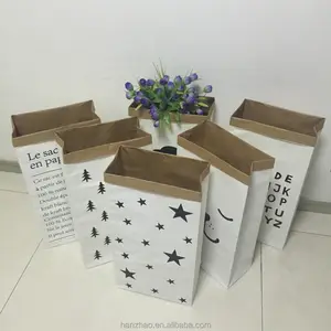 Saco de papel decorativo para crianças, saco de papel adesivo de letras para armazenamento doméstico