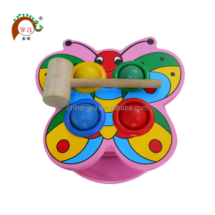 Children Wooden butterfly pegs and hammer tool Early Learning Educational Toy Set