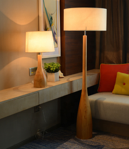 Mới Sáng Tạo Vải Bóng Râm Cơ Sở Gỗ Chạm Khắc Khách Sạn Arc Vase Led Đứng Đèn Sàn Cho Phòng Khách - Product Image 6