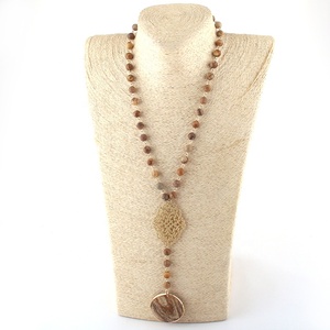 Collier pour femme, mode ethnique <span class=keywords><strong>bohème</strong></span>, bijoux, chaîne de chapelet en pierres précieuses, grille métallique, jaspe dalmatien, howlite blanche, pendentif disco - Product Image 3