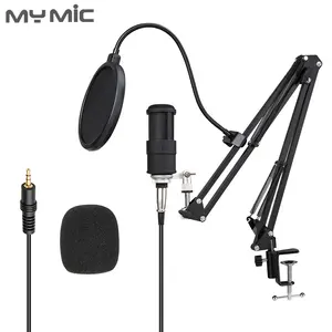 MY MIC P200X Mikrofon Studio, Peralatan Rekaman Komputer Kondenser Profesional untuk Bernyanyi dengan Arm Stand Kit