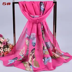 Nieuwe Grote Vlinder Lange Chiffon Sjaal Groothandel Vrouwen Goedkope Gedrukt Lady Sjaals Fabriek Directe Verkoop