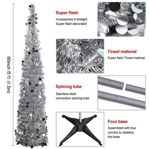 Nuovi prodotti per 2024 pieghevole Pop Up artificiale decorativo argento albero di natale - Product Image 3