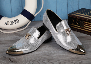 NA040 — chaussures de luxe en cuir véritable <span class=keywords><strong>pour</strong></span> <span class=keywords><strong>homme</strong></span>, souliers formels à bout pointu, brillantes et argentées, <span class=keywords><strong>pour</strong></span> mariage, nouvelle collection italienne - Product Image 5