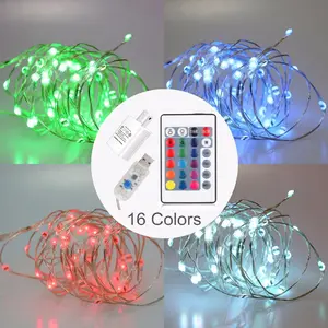 Guirnalda de luces LED alimentada por USB/ca con temporizador, Control remoto regulable, cable de cobre multicolor de 16 pies y 50 LED para Navidad