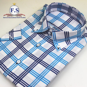 Luminoso blu plaid/madras di fascia alta degli uomini <span class=keywords><strong>camicia</strong></span> manica corta - Product Image 1