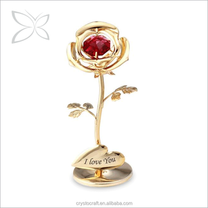 Figura Decorativa de Rosa Roja de Cristal Chapado en Oro de San Valentín de Crystocraft, Arte Popular Europeo, Cristales de Corte Brillante, Grabado Láser para el Hogar - Product Image 1