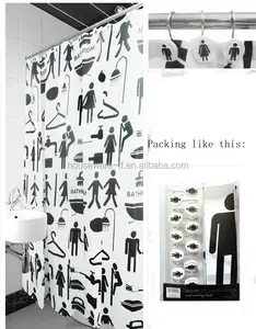 Bathroom Shower Curtains with Resin Hook Set Waterproof Polyester Shower Curtain with Hook Set of 13