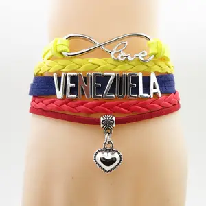 El yapımı süet bilezik Infinity aşk Ülke venezuela Bilezik aşk venezuela kalp Charm deri wrap erkekler bilezik ve bilezikler