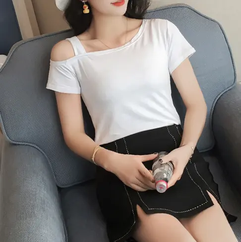 Zomer nieuwe zuid-koreaanse versie van de korte mouwen T-shirt vrouwen jurk sexy blouse