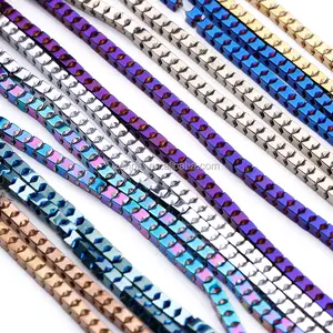 Fast Delivery colors plated hematite ,full strand geometric hematite loose beads