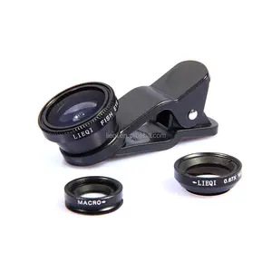 Wholesale Mobile phone 0.67x wide-angle+macro+fish eye 3 in 1 optical glass clip lens for mobile phones accept OEM