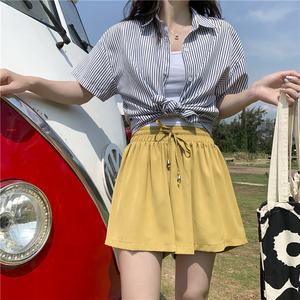 2019 Nuovo Stile di Estate Delle Donne A Vita Alta Chiffon di Raffreddamento Breve <span class=keywords><strong>Pantaloni</strong></span> Larghi del Piedino del Pannello Esterno Solido Bicchierini Casuali Accoglienti Tutti I Match bicchierini della ragazza - Product Image 2