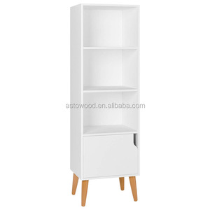 Bibliothèque en bois 4 cubes Unité de rangement Étagère à livres Étagères autoportantes avec portes Pieds blancs - Product Image 2