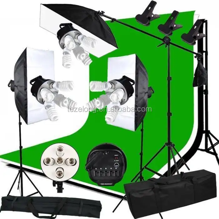 Fotostudio kit foto softbox hot verkopen Studio Continue kits + Achtergrond Stand Kit + Fotostudio Gloeilamp