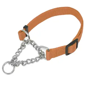 Solid Nylon Martingale Ancol Half Check Choke Pet Metal Chain Training Dog Collar