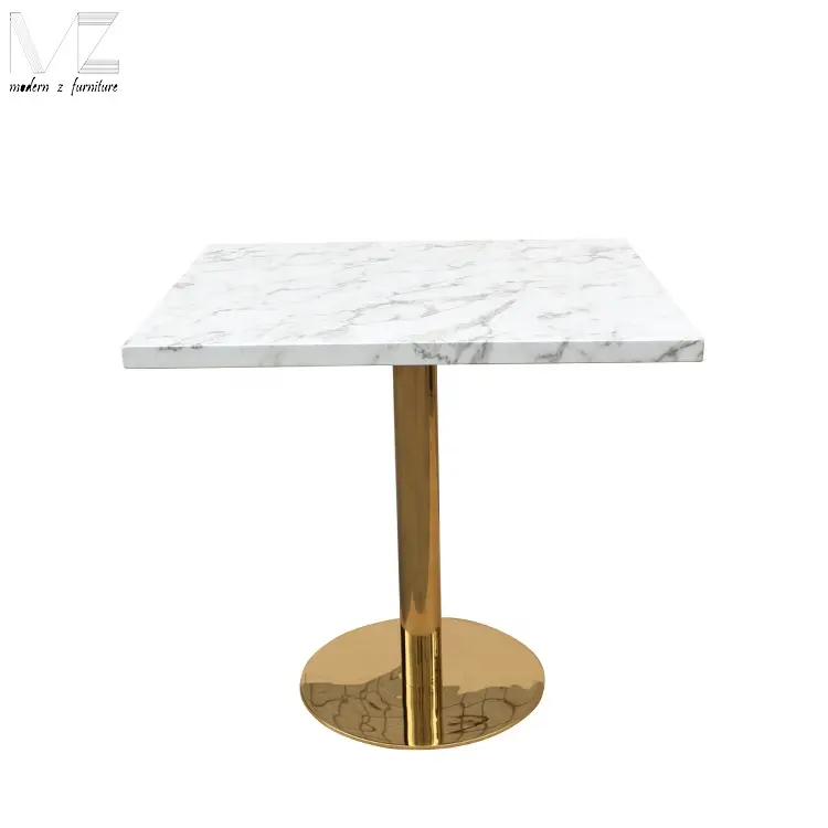 Meubles de salle à manger de Style de luxe, prévente, Table de Restaurant en marbre blanc, avec Base en acier inoxydable, vente en gros