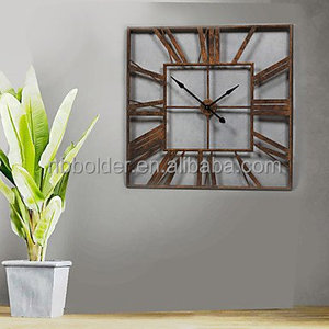 1. nom Du Produit: Main Romain décoratif <span class=keywords><strong>horloge</strong></span> murale en métal art mur décor carré d'or rustique en métal - Product Image 3