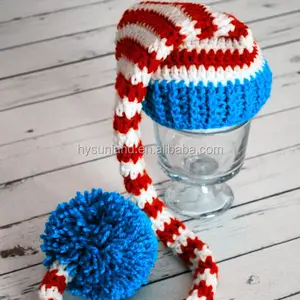 W-558 personnalisé mignon fait main au crochet elf chapeau de noël avec tricot longue queue