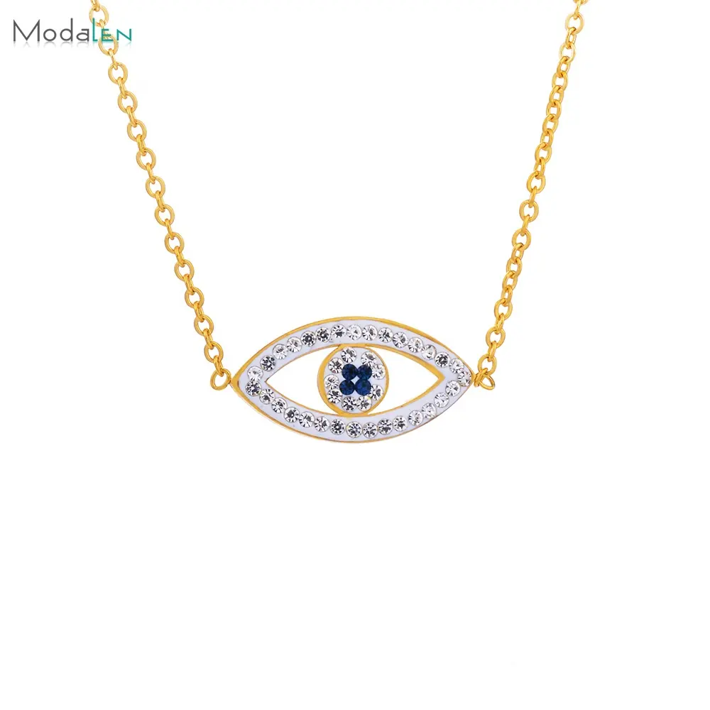 Modalen Woman Jewelry Cz Blue Eye Custom Stainless Steel Chain Pendant Necklace