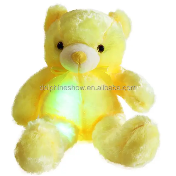 Adorable Night Light Up Plush Toy Led Teddy Bear Wholesale Musical Cartoon Stuffed Animal Soft Plush Yellow Teddy Bear