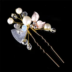 Elegant bride damigella d'onore fiore artificiale Pearl Bow tie accessori per capelli clip di capelli copricapo all'ingrosso