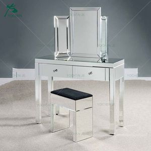 Muebles Modernos Diamond Crush: Tocador <span class=keywords><strong>con</strong></span> <span class=keywords><strong>Espejo</strong></span> y Taburete, Juego de Dormitorio de Pino, Camas de Madera Maciza - Product Image 4