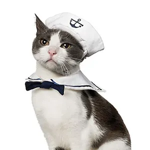 Kostum Pelaut Anjing Kucing Pakaian Pelaut Kucing Kostum Navy Topi Kucing Anjing untuk Halloween, Natal, Pesta