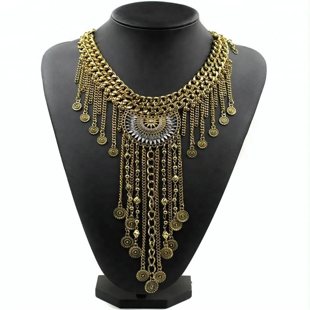 Csja — collier bohème avec glands exagérés, chaîne antique en or ou en argent, bijou bohémien