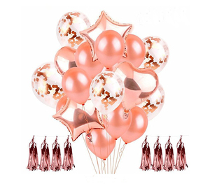 Rose Gold <strong>Balloon</strong> Set 18'' Heart and Star Foil <strong>Balloon</strong> Rose Gold Foil <strong>Tassel</strong> 12'' Rose Gold Confetti Latex <strong>Balloon</strong> - Product Image 1