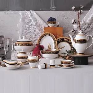 P&T Royal Ware Bone China Embossed Golden Rim Dinner Set