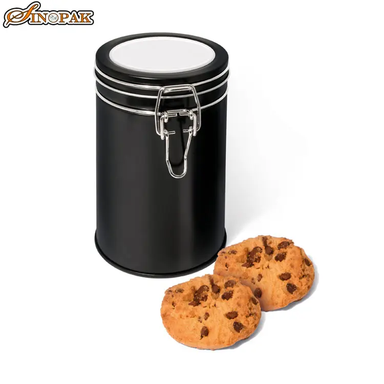 Flip Top Vòng Cổ Cookie Tins Hộp Lưu Trữ Màu Đen Với Nắp