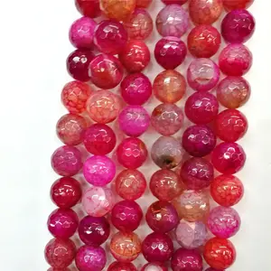 Gorgeous Natural Hot Pink Agate Gemstone Round Faceted Loose Beads 6mm / 8mm / 10mm Strand for Jewelry