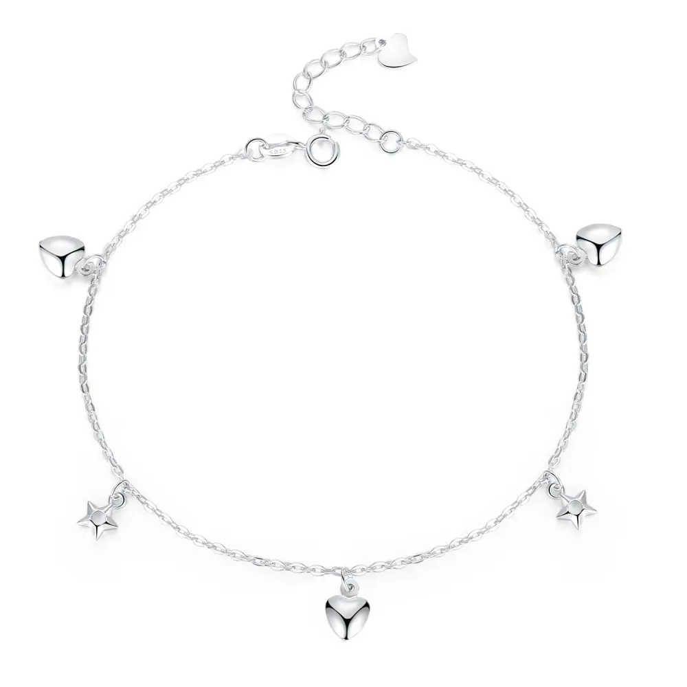 BAGREER A1807 925 Silver Heart Chain Platinum Plated Anklet Women's Jewelry