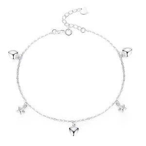 Baverer A1807 925 Gelang Kaki Berlapis Platinum Rantai Hati Perak Perhiasan Wanita